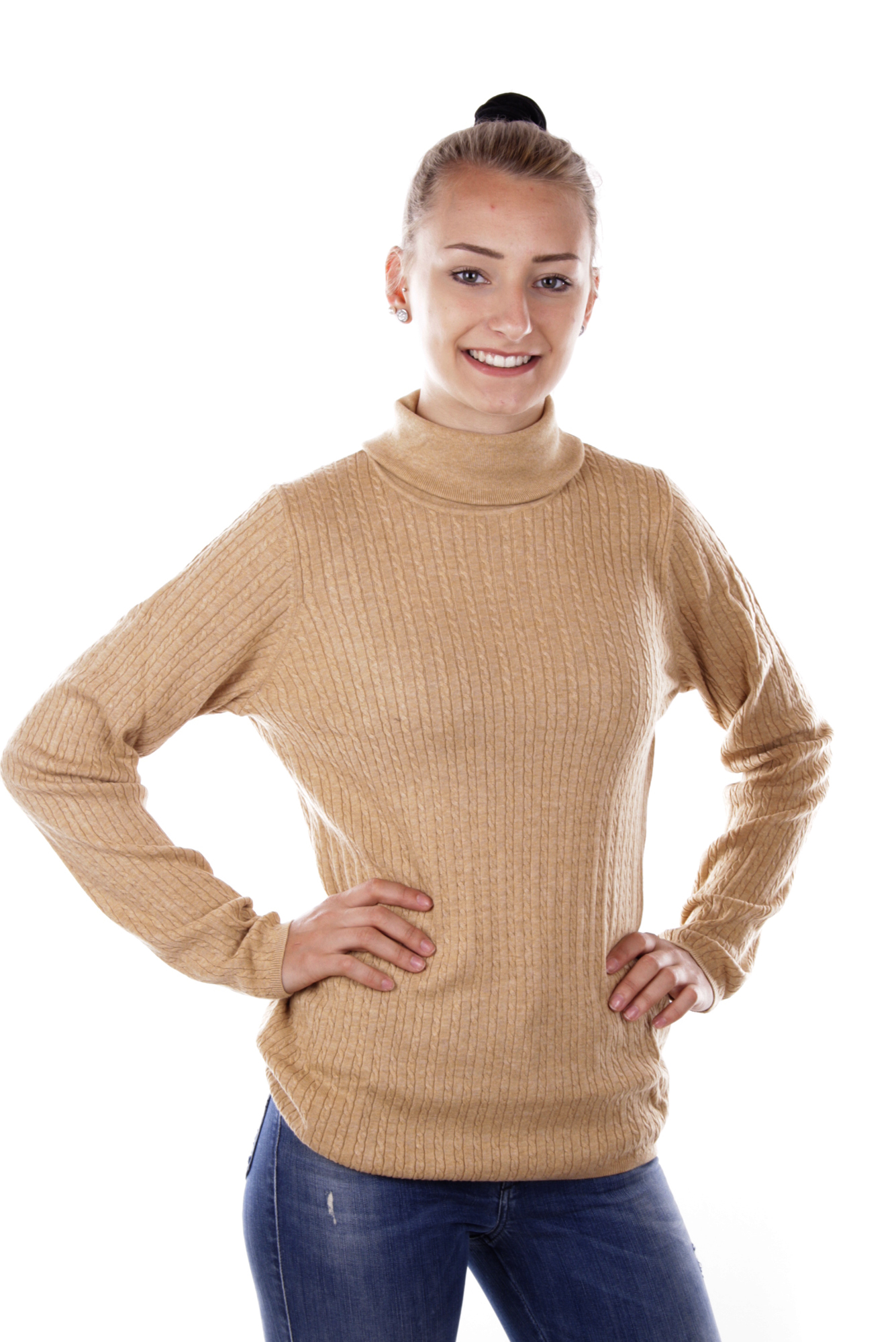 Tommy Hilfiger Women's Turtleneck Sweater ERCA MINI CABLE ROLL-NK Sweater Beige 1