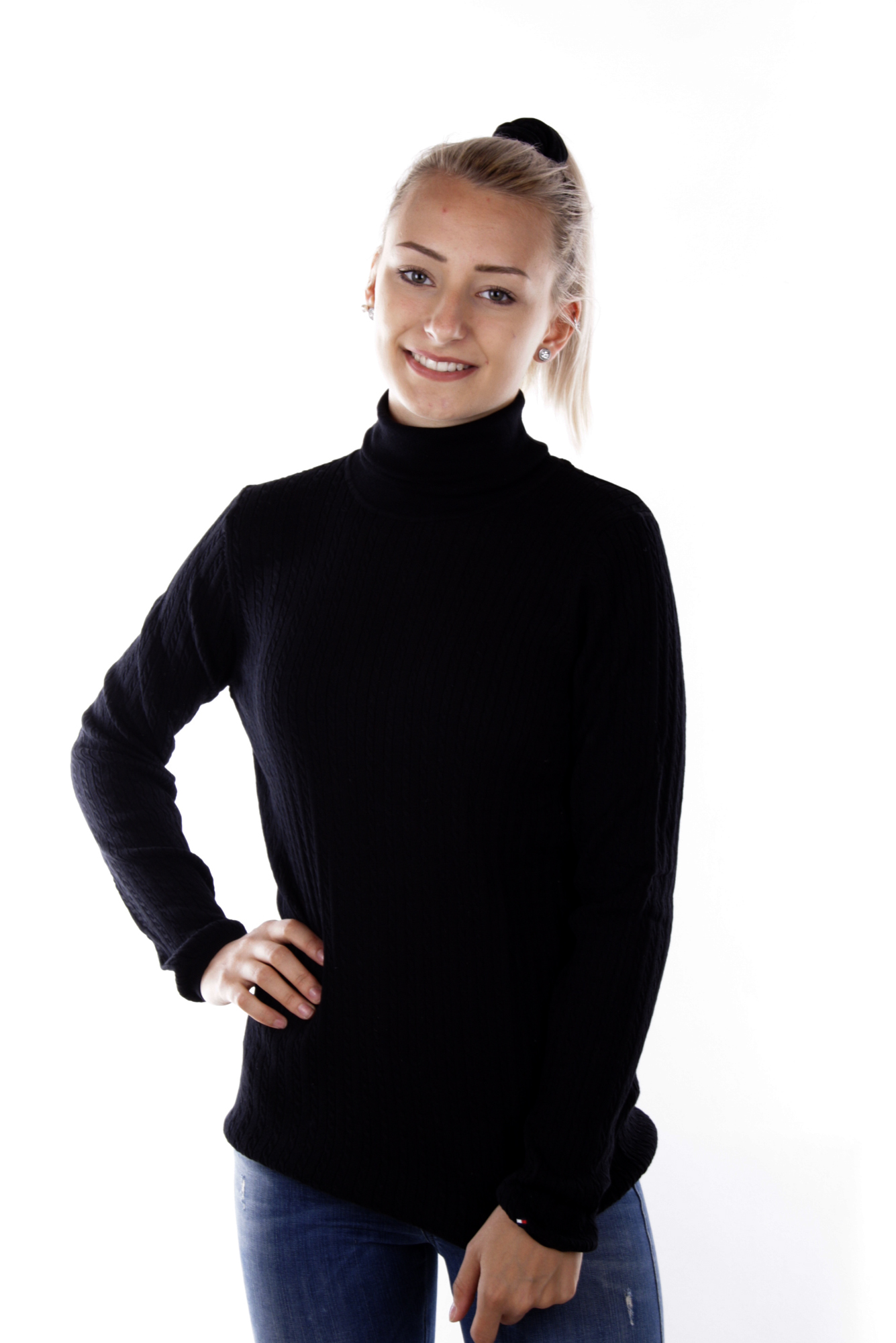 Tommy Hilfiger Women's ERCA MINI CABLE Turtleneck Sweater Black 1