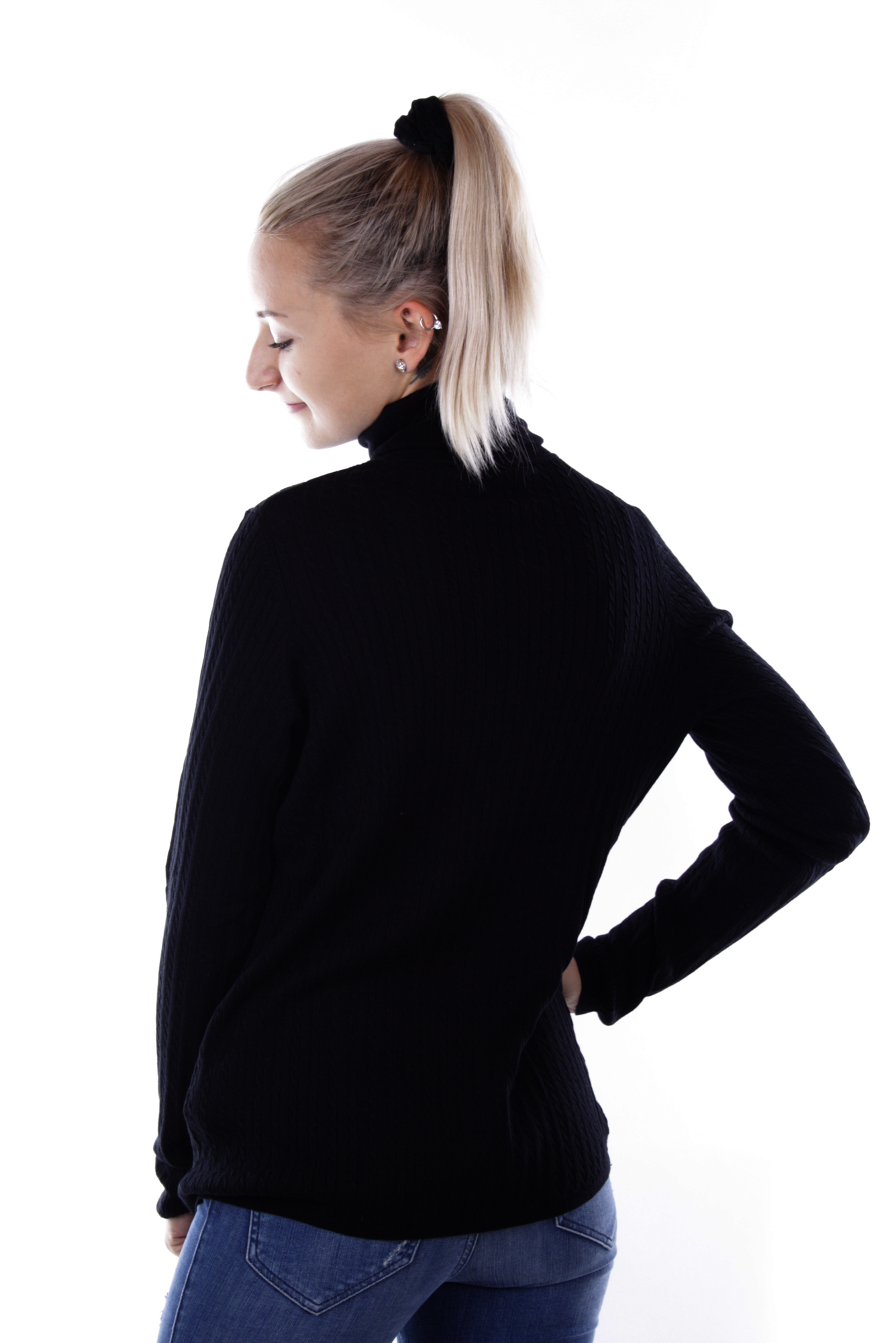 Tommy Hilfiger Women's ERCA MINI CABLE Turtleneck Sweater Black 2